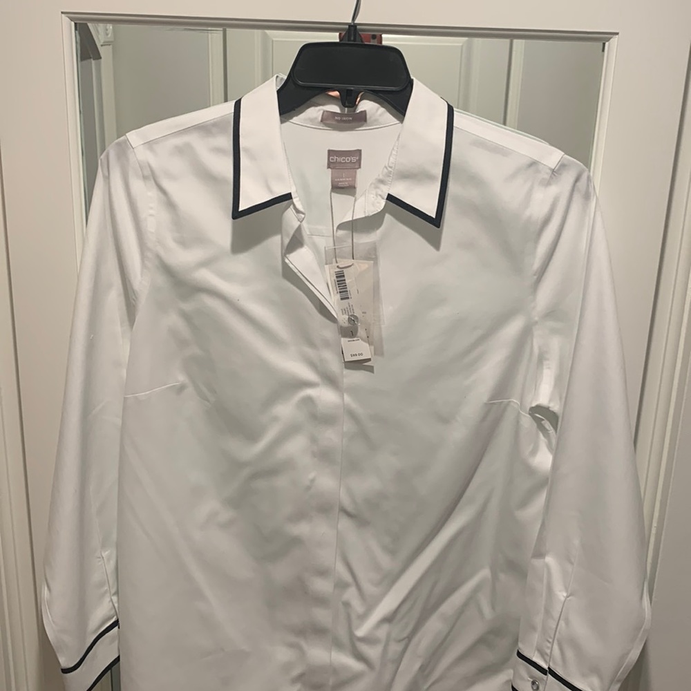 Chicos no iron white shirt with black piping size 1